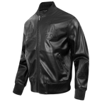 MLB LOS ANGELES DODGERS WASHED VANGUARD MEN'S LEATHER VARSITY JACKET (JET BLACK)