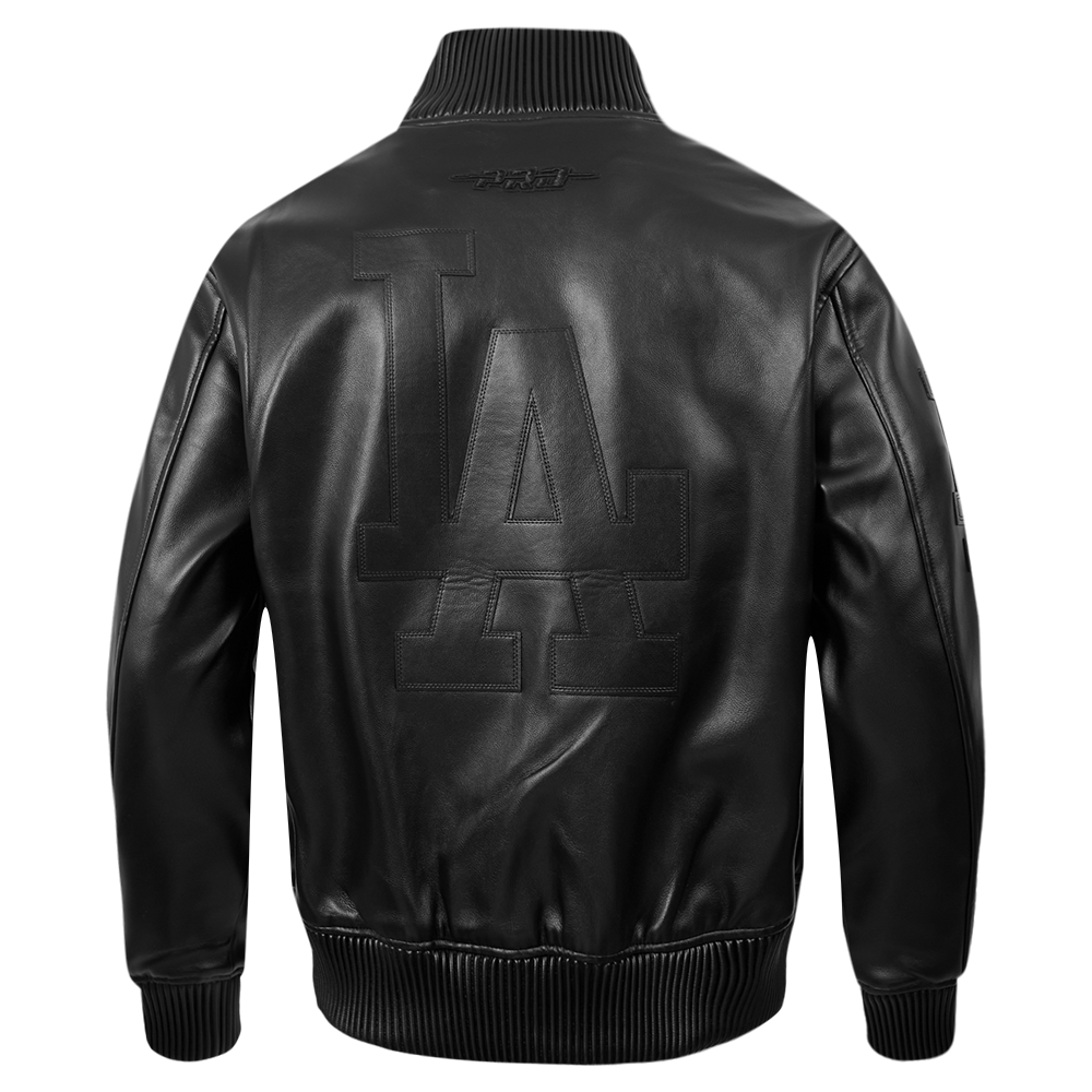 MLB LOS ANGELES DODGERS WASHED VANGUARD MEN'S LEATHER VARSITY JACKET (JET BLACK)