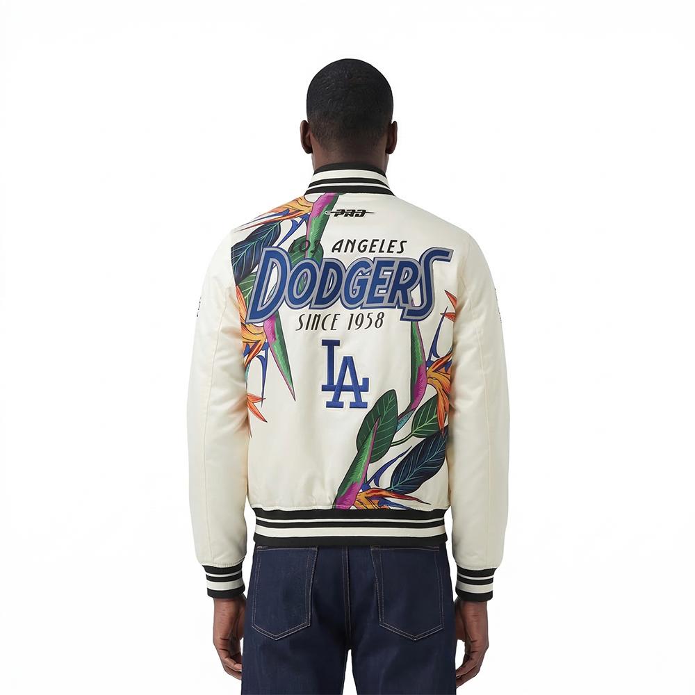 MLB LOS ANGELES DODGERS PARADISE MEN'S SATIN JACKET (EGGSHELL/ BLACK)