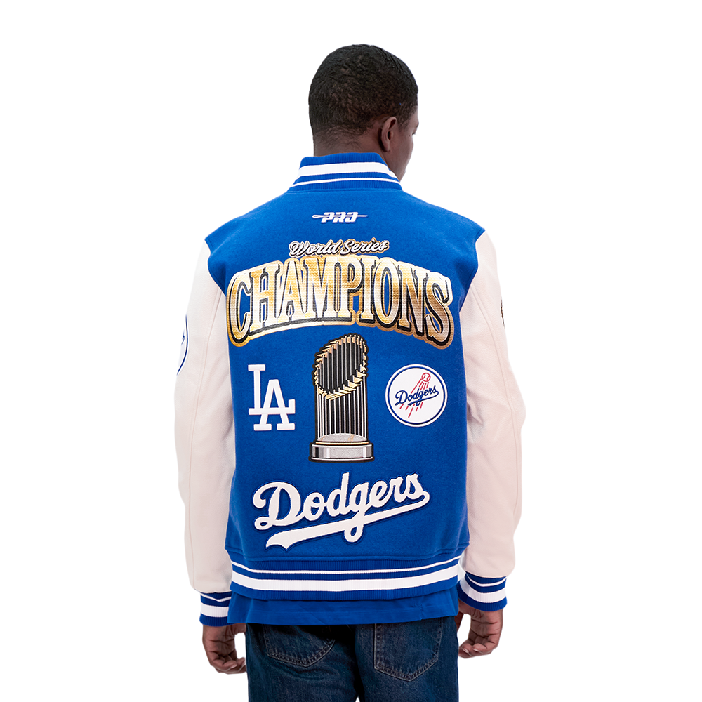 LOS ANGELES DODGERS MLB WORLD SERIES 2025 MEN'S RIB WOOL VARSITY JACKET (DODGER BLUE/WHITE)
