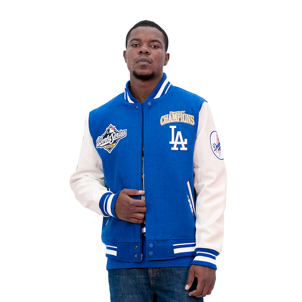 LOS ANGELES DODGERS MLB WORLD SERIES 2025 MEN'S RIB WOOL VARSITY JACKET (DODGER BLUE/WHITE)