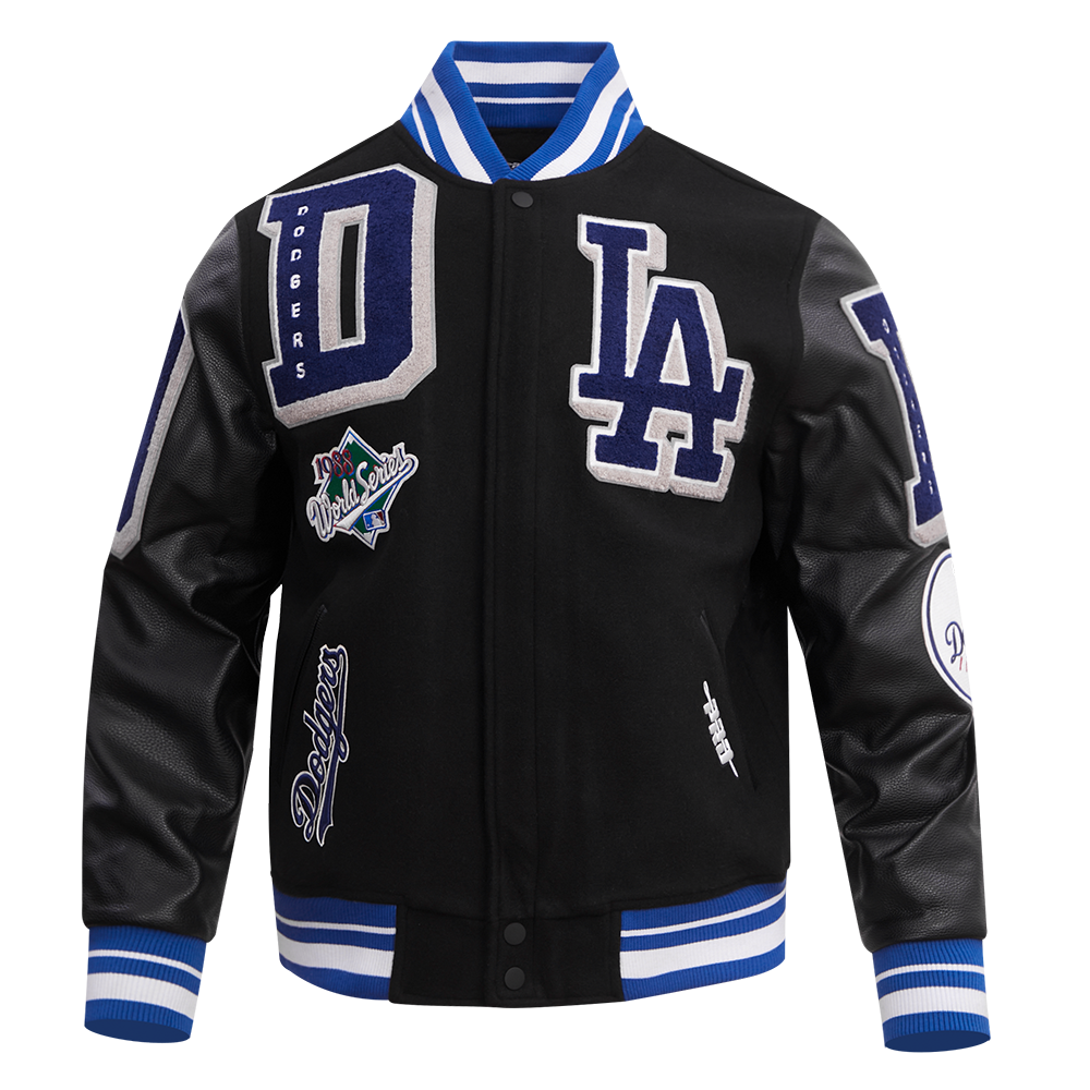 MLB LOS ANGELES DODGERS MASH UP BLOUSON COLLÉGIAL EN LAINE À BORDS CÔTELÉS POUR HOMME (NOIR/BLEU DODGER)