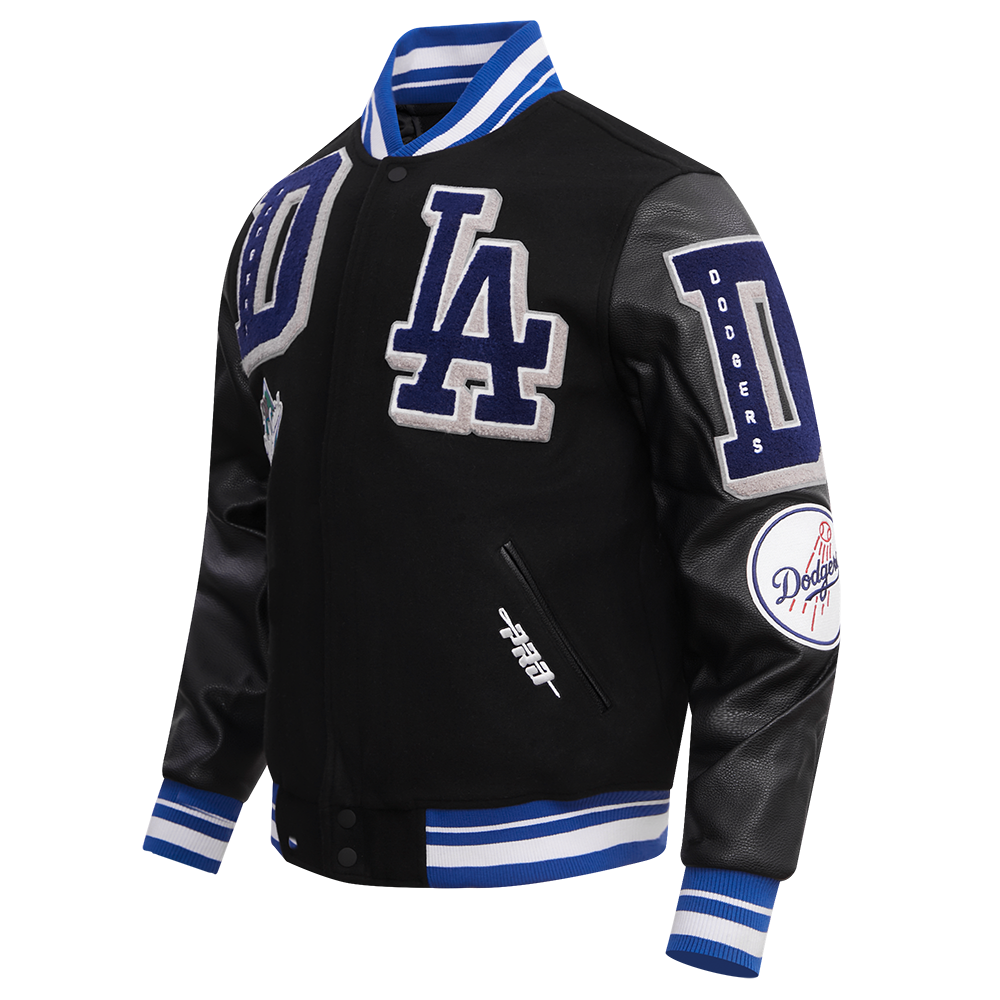 MLB LOS ANGELES DODGERS MASH UP MEN'S RIB WOOL VARSITY JACKET (BLACK/DODGER BLUE)
