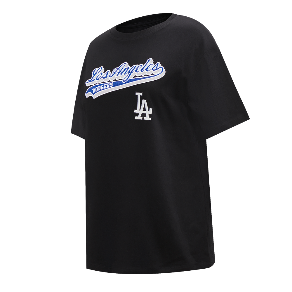 MLB LOS ANGELES DODGERS SCRIPT TAIL WOMEN'S COTTON BOYFRIEND TOP (BLACK)