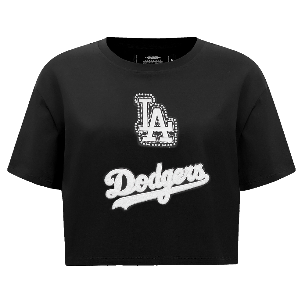 MLB LOS ANGELES DODGERS PEARLS HAUT EN JERSEY SIMPLE À COUPE CARRÉE POUR FEMME (NOIR)