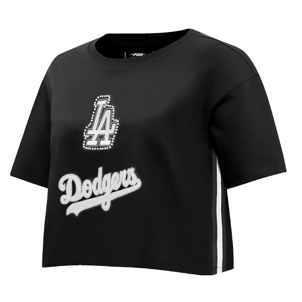 MLB LOS ANGELES DODGERS PEARLS WOMEN'S SINGLE JERSEY BOXY TOP (BLACK)