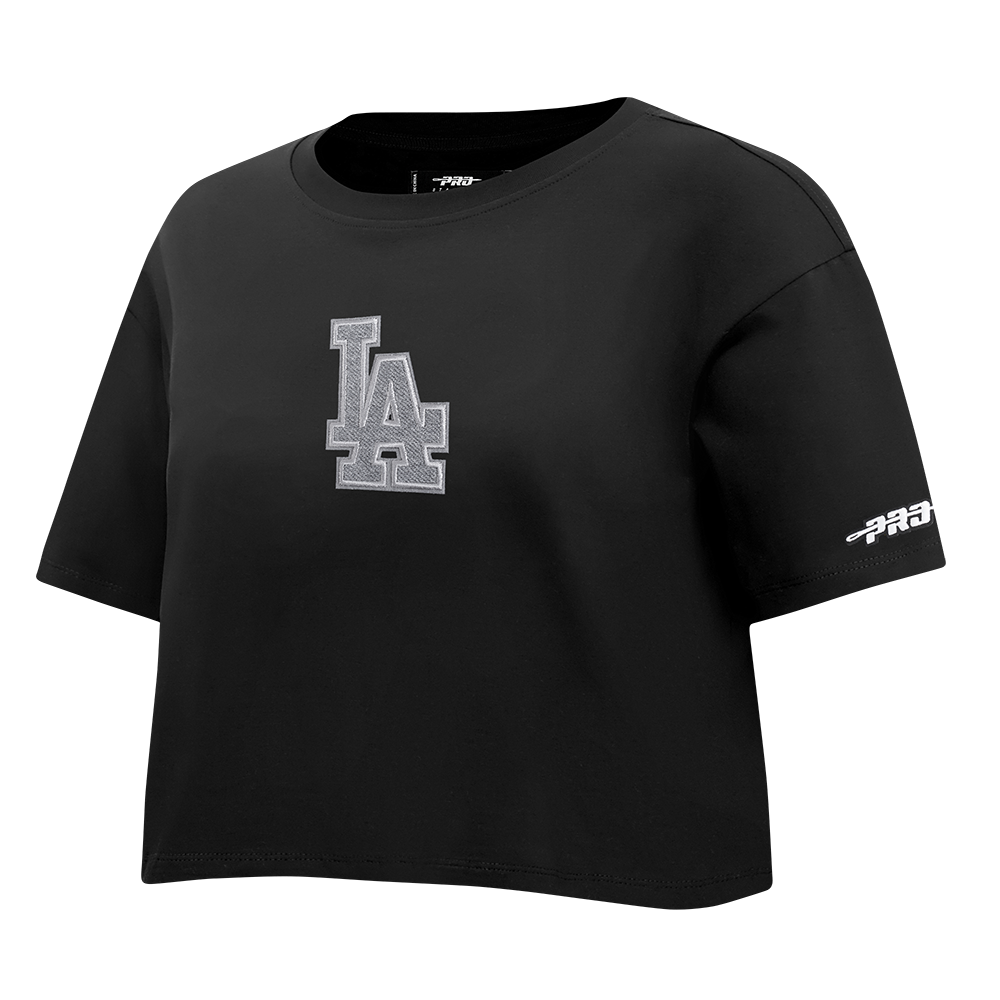 MLB LOS ANGELES DODGERS REVERSE FRENCH TERRY WOMEN'S SINGLE JERSEY BOXY TOP (BLACK)