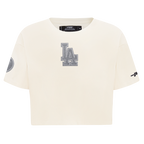 MLB LOS ANGELES DODGERS REVERSE FRENCH TERRY HAUT EN JERSEY SIMPLE À COUPE CARRÉE POUR FEMME (COQUILLE D'ŒUF)