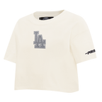 MLB LOS ANGELES DODGERS REVERSE FRENCH TERRY HAUT EN JERSEY SIMPLE À COUPE CARRÉE POUR FEMME (COQUILLE D'ŒUF)