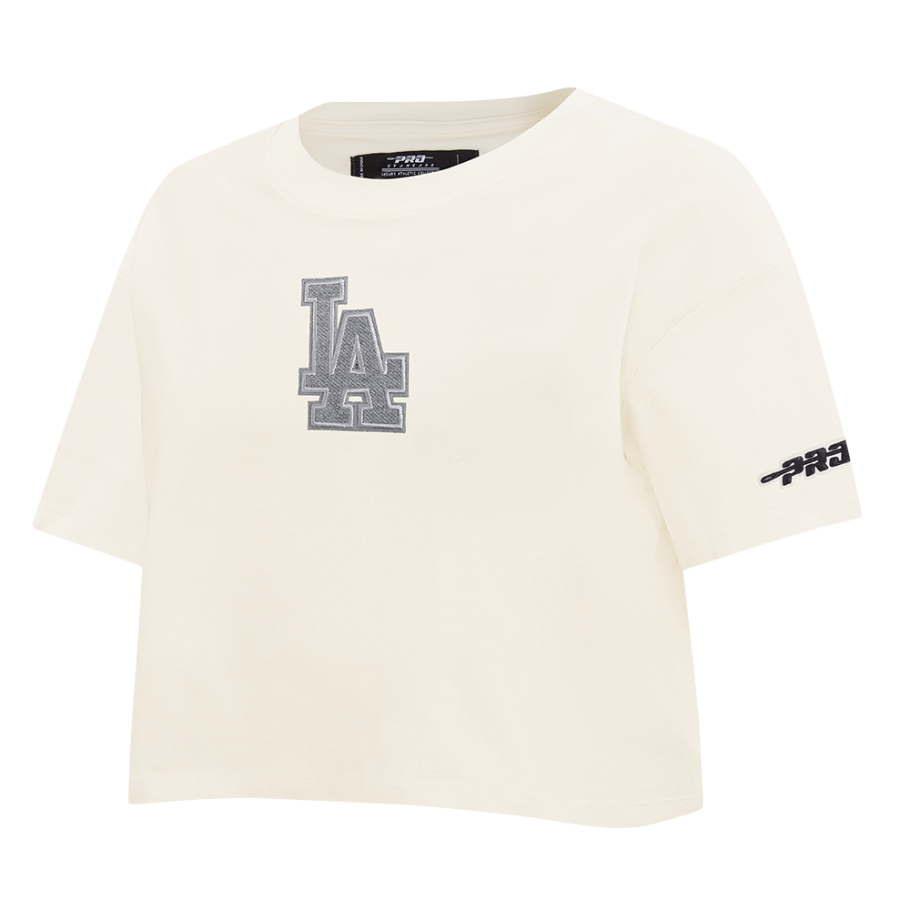 MLB LOS ANGELES DODGERS REVERSE FRENCH TERRY WOMEN'S SINGLE JERSEY BOXY TOP (EGGSHELL)