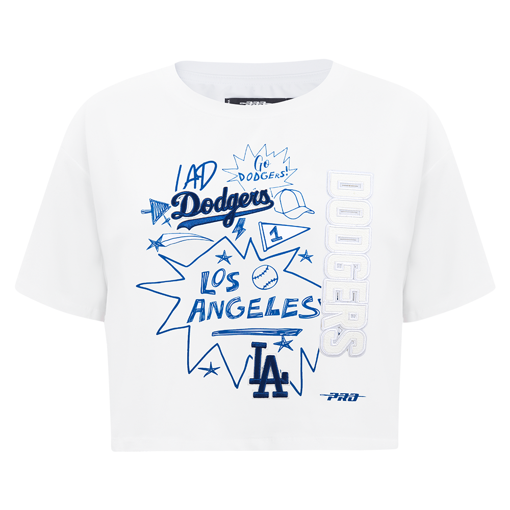 MLB LOS ANGELES DODGERS SKETCHBOOK T-SHIRT EN JERSEY SIMPLE À COUPE CARRÉE POUR FEMME (BLANC)