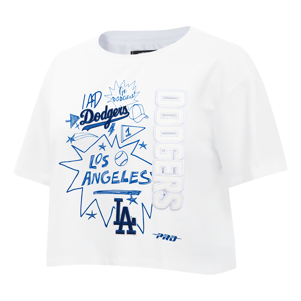 MLB LOS ANGELES DODGERS SKETCHBOOK T-SHIRT EN JERSEY SIMPLE À COUPE CARRÉE POUR FEMME (BLANC)