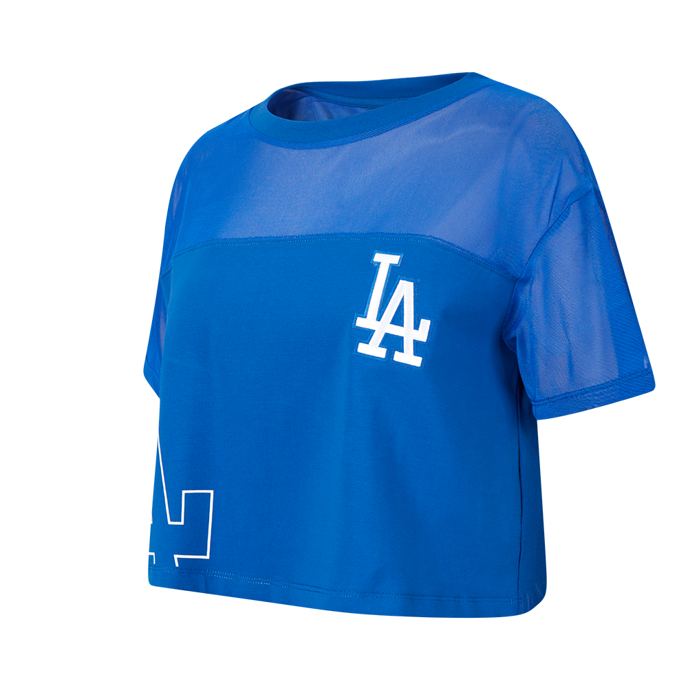 MLB LOS ANGELES DODGERS SHEER INFLUENCE HAUT COUPE CARRÉE TRANSPARENT POUR FEMME (BLEU DODGER)
