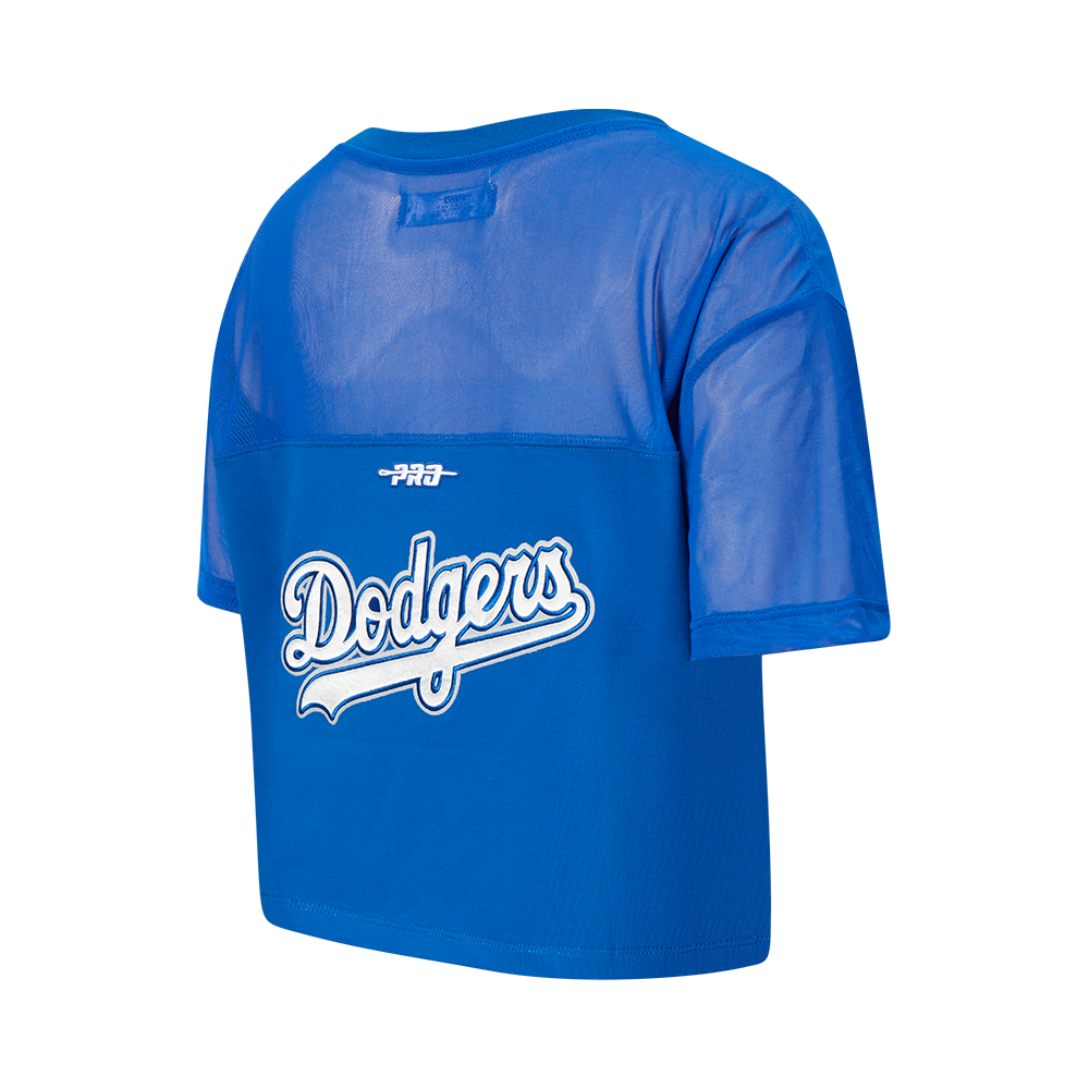 MLB LOS ANGELES DODGERS SHEER INFLUENCE HAUT COUPE CARRÉE TRANSPARENT POUR FEMME (BLEU DODGER)