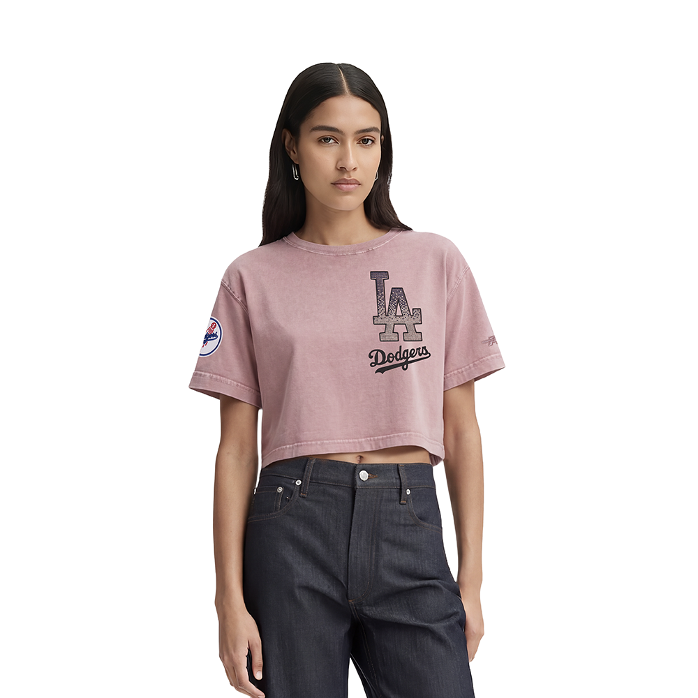 MLB LOS ANGELES DODGERS  WOMEN'S S/S BOXY TOP (WASHED MAUVE)
