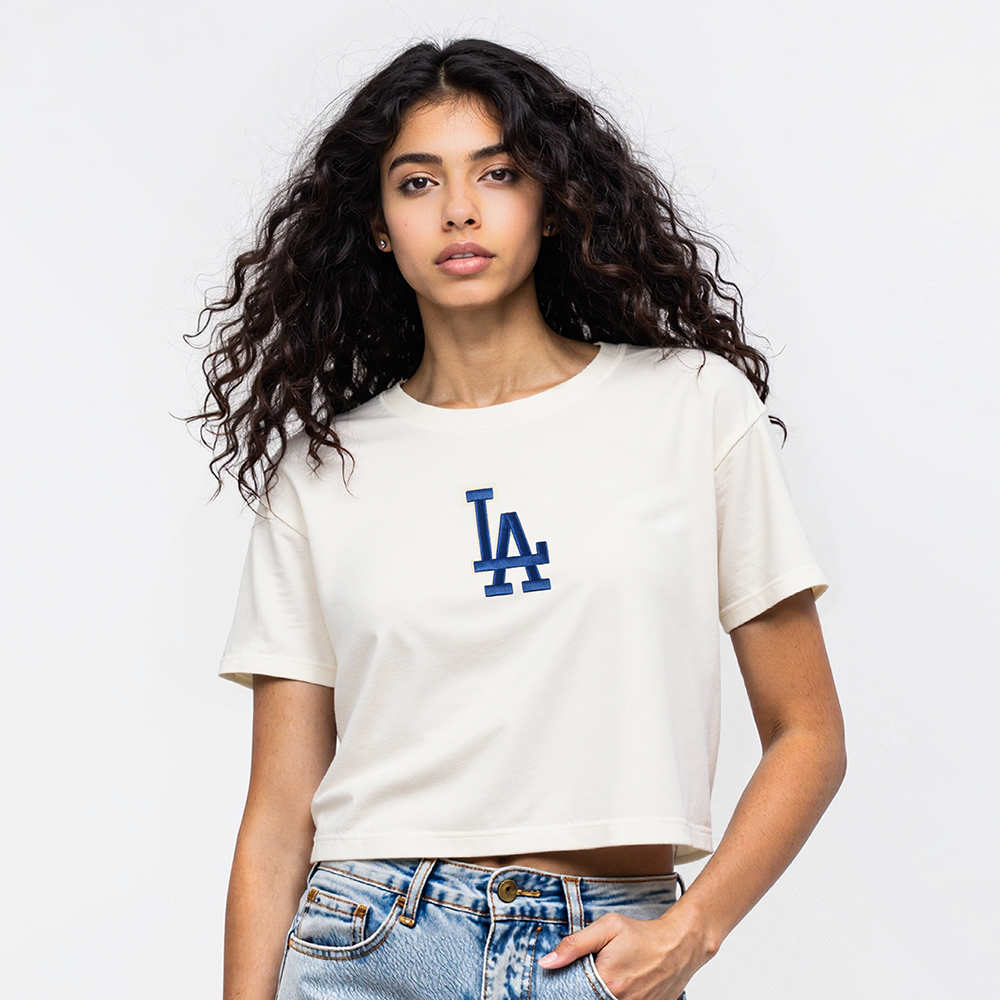 MLB LOS ANGELES DODGERS WINGSPAN T-SHIRT EN JERSEY SIMPLE À COUPE CARRÉE POUR FEMME (COQUILLE D'ŒUF)