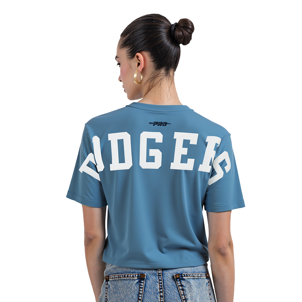 MLB LOS ANGELES DODGERS WINGSPAN T-SHIRT EN JERSEY SIMPLE À COUPE CARRÉE POUR FEMME (BLEU ACIER)