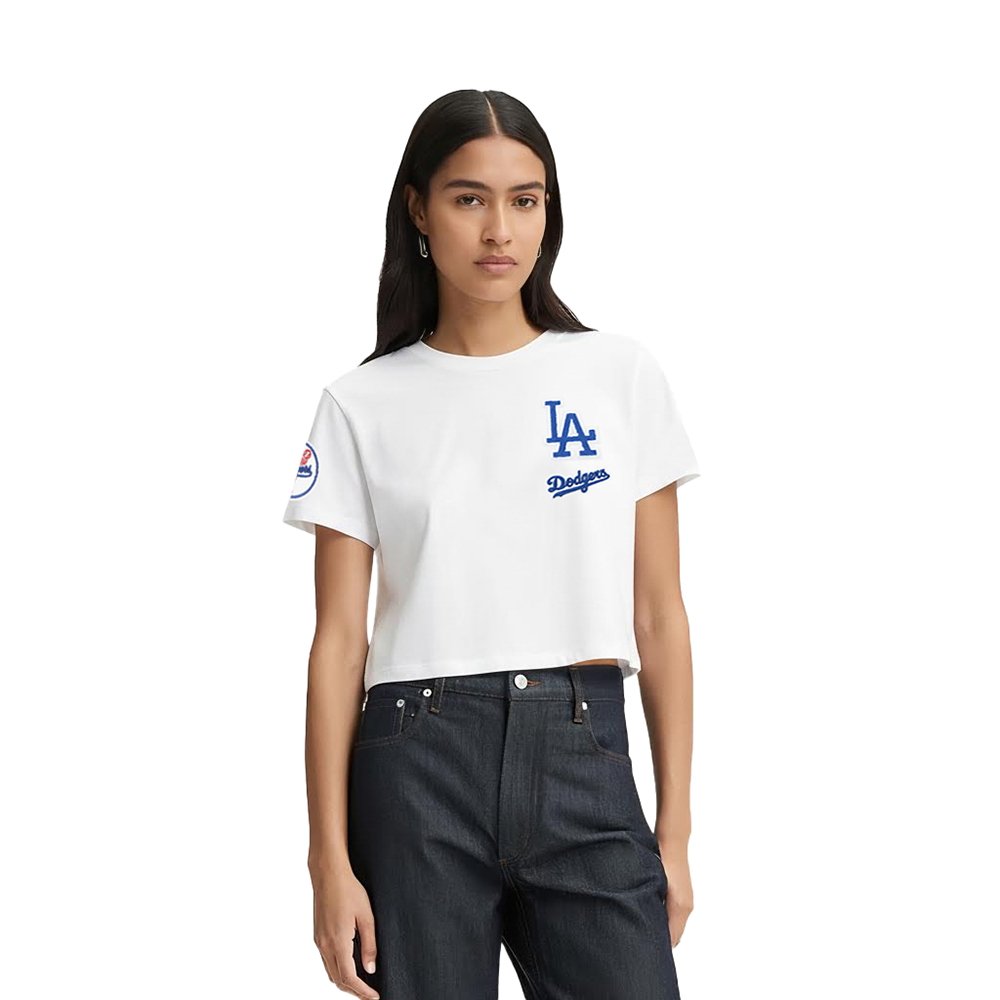 MLB LOS ANGELES DODGERS CLASSIC CHENILLE WOMEN'S SJ BOXY TOP (WHITE)