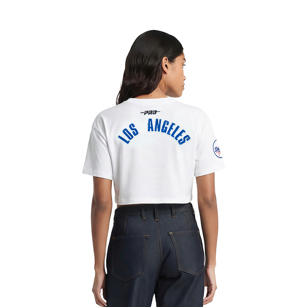 MLB LOS ANGELES DODGERS CLASSIC CHENILLE HAUT EN JERSEY SIMPLE À COUPE CARRÉE POUR FEMME (BLANC)