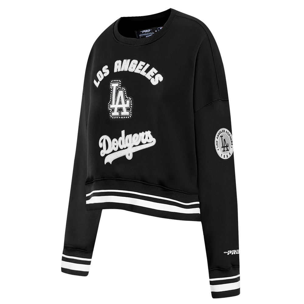 MLB LOS ANGELES DODGERS PEARLS WOMEN'S RIB FLEECE CREWNECK (BLACK)