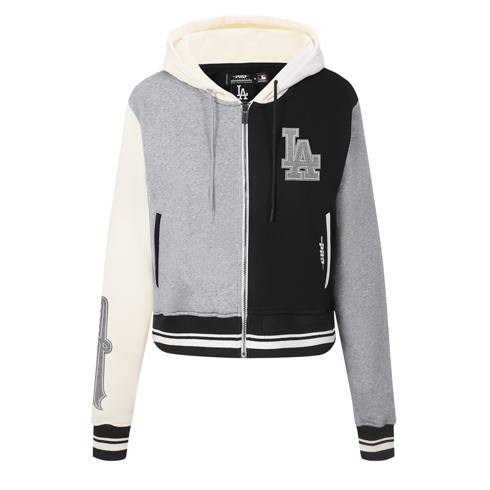 MLB LOS ANGELES DODGERS REVERSE FRENCH TERRY WOMEN'S COLORBLOCK FLC FZ (BLACK/GRAY/EGGSHELL)