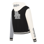 MLB LOS ANGELES DODGERS REVERSE FRENCH TERRY WOMEN'S COLORBLOCK FLC FZ (BLACK/GRAY/EGGSHELL)