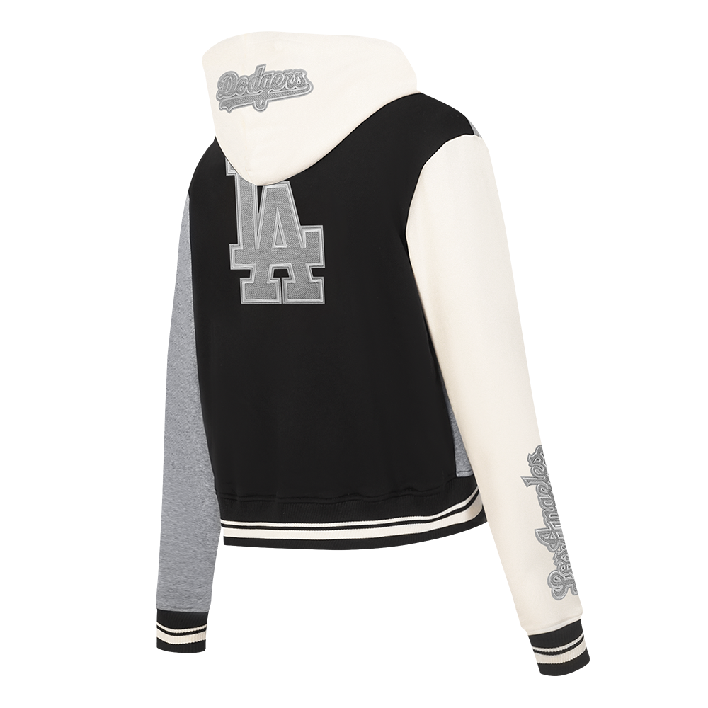 MLB LOS ANGELES DODGERS REVERSE FRENCH TERRY WOMEN'S COLORBLOCK FLC FZ (BLACK/GRAY/EGGSHELL)