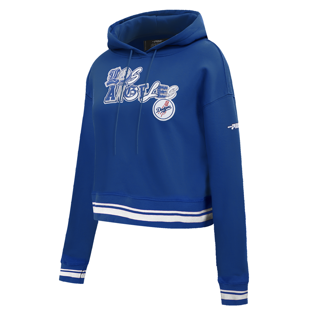 MLB LOS ANGELES DODGERS CITY RANSOM WOMEN'S RIB FLEECE CROPPED PULLOVER HOODIE (DODGER BLUE)