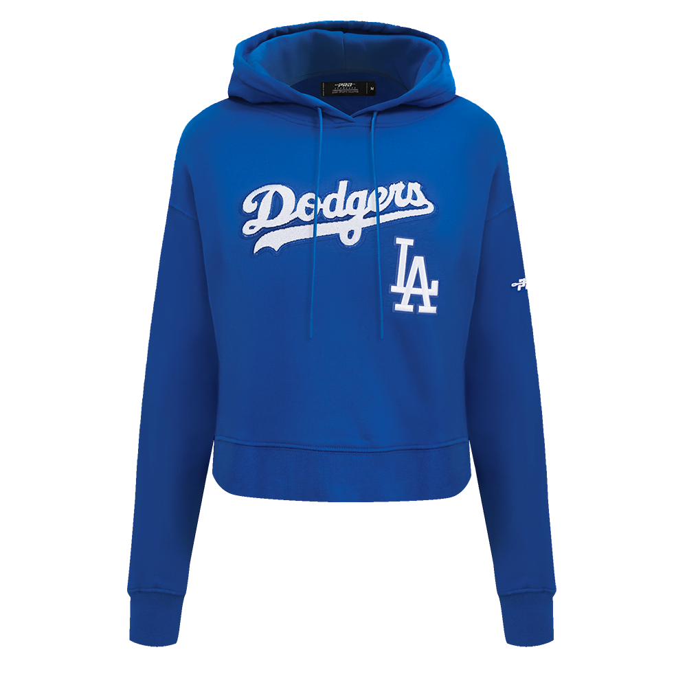 MLB LOS ANGELES DODGERS GAME DAY CLASSICS WOMEN'S DOUBLE KNIT CROPPED PULLOVER HOODIE (DODGER BLUE)