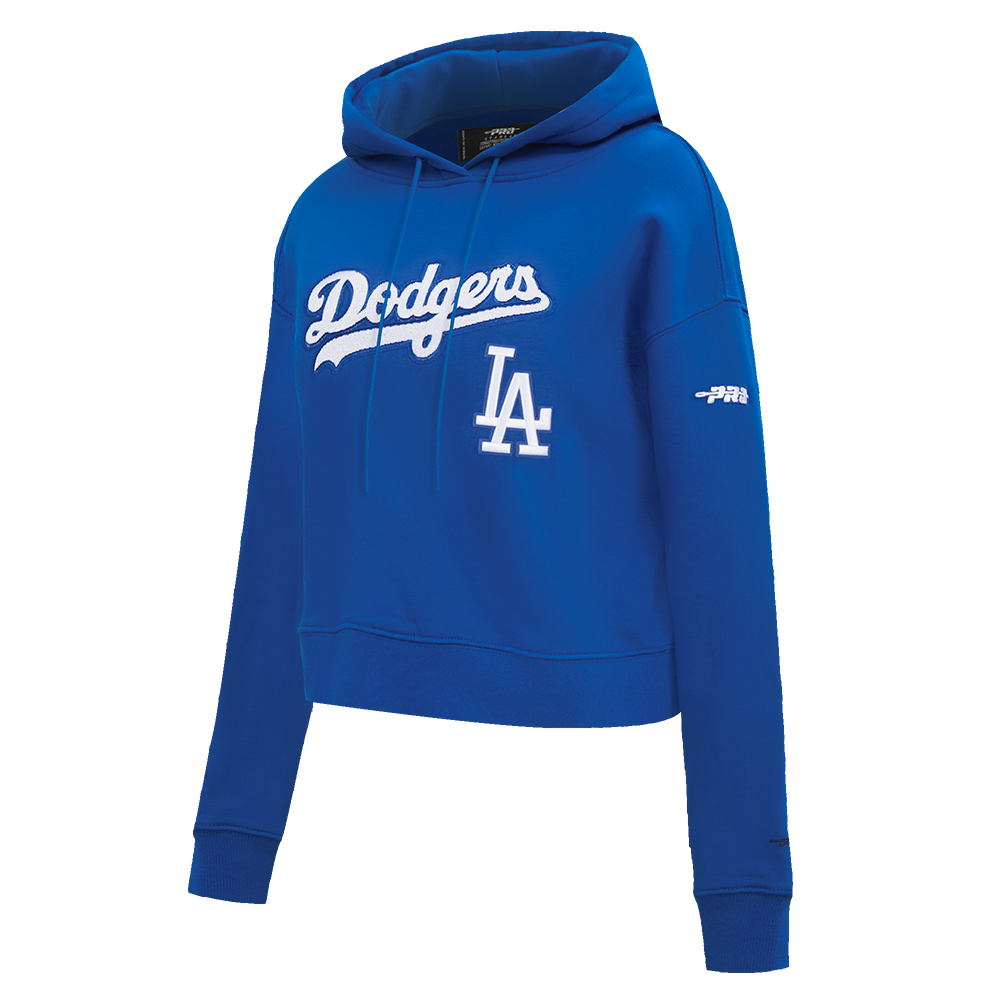 MLB LOS ANGELES DODGERS GAME DAY CLASSICS WOMEN'S DOUBLE KNIT CROPPED PULLOVER HOODIE (DODGER BLUE)