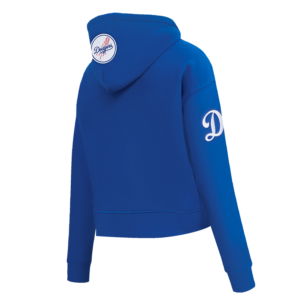 MLB LOS ANGELES DODGERS GAME DAY CLASSICS WOMEN'S DOUBLE KNIT CROPPED PULLOVER HOODIE (DODGER BLUE)