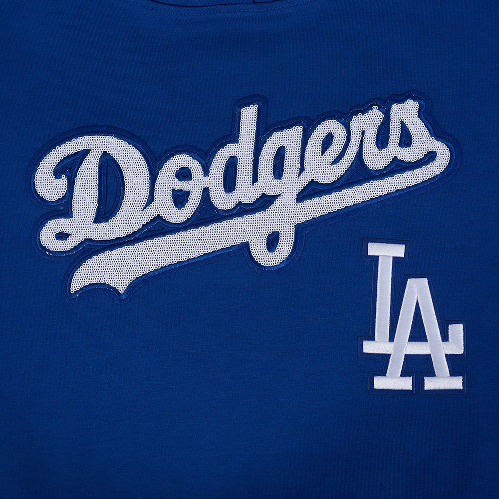 MLB LOS ANGELES DODGERS GAME DAY CLASSICS WOMEN'S DOUBLE KNIT CROPPED PULLOVER HOODIE (DODGER BLUE)