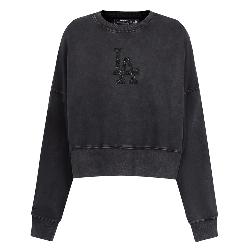 MLB LOS ANGELES DODGERS WASHED CRYSTALLINE CHANDAIL À COL ROND EN MOLLETON FRANÇAIS LAVÉ À L'ENZYME POUR FEMME (NOIR DÉLAVÉ)