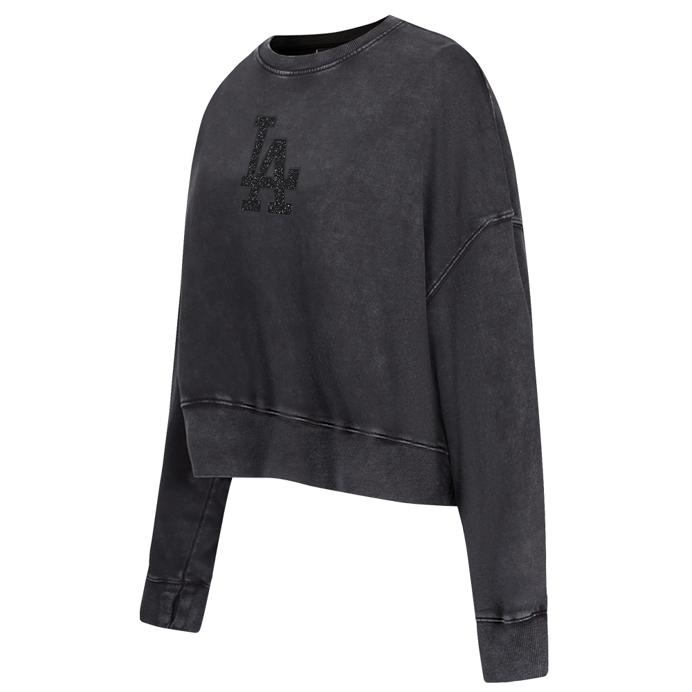 MLB LOS ANGELES DODGERS WASHED CRYSTALLINE WOMEN'S ENZYME WASH FT CREW (WASHED BLACK)