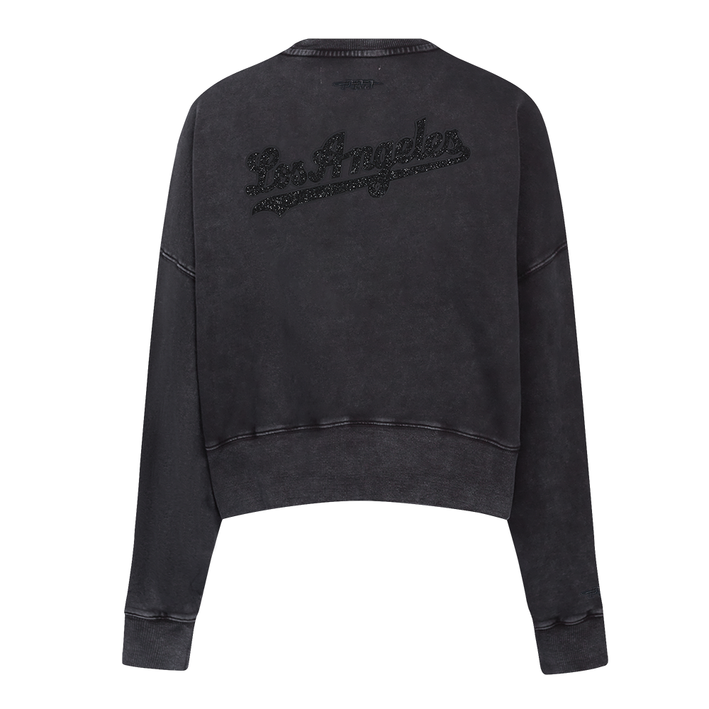 MLB LOS ANGELES DODGERS WASHED CRYSTALLINE CHANDAIL À COL ROND EN MOLLETON FRANÇAIS LAVÉ À L'ENZYME POUR FEMME (NOIR DÉLAVÉ)