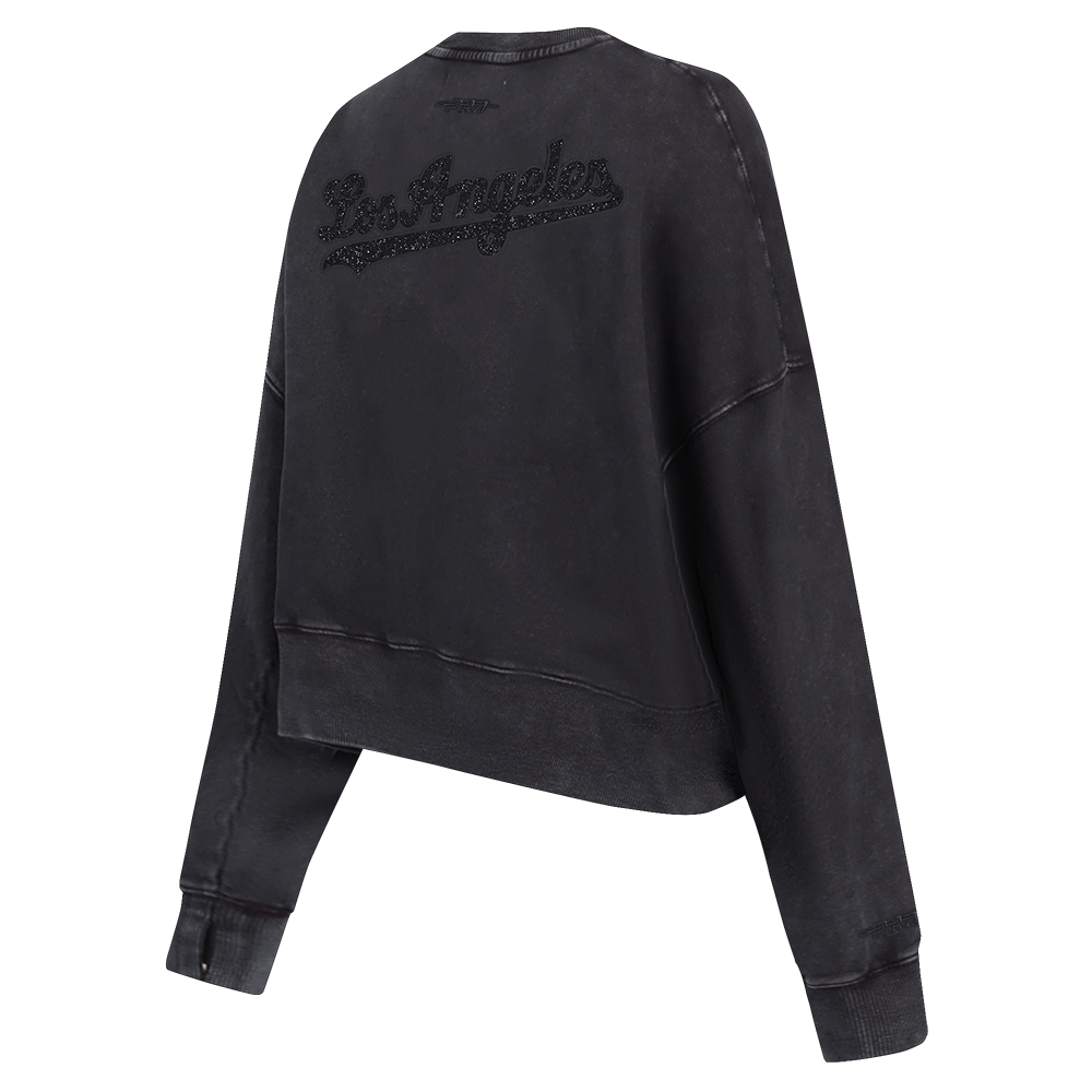 MLB LOS ANGELES DODGERS WASHED CRYSTALLINE CHANDAIL À COL ROND EN MOLLETON FRANÇAIS LAVÉ À L'ENZYME POUR FEMME (NOIR DÉLAVÉ)