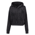 MLB LOS ANGELES DODGERS WASHED CRYSTALLINE WOMEN'S CROPPED PULLOVER HOODIE (WASHED BLACK)