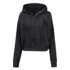 MLB LOS ANGELES DODGERS WASHED CRYSTALLINE WOMEN'S CROPPED PULLOVER HOODIE (WASHED BLACK)