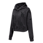 MLB LOS ANGELES DODGERS WASHED CRYSTALLINE WOMEN'S CROPPED PULLOVER HOODIE (WASHED BLACK)