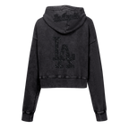 MLB LOS ANGELES DODGERS WASHED CRYSTALLINE WOMEN'S CROPPED PULLOVER HOODIE (WASHED BLACK)