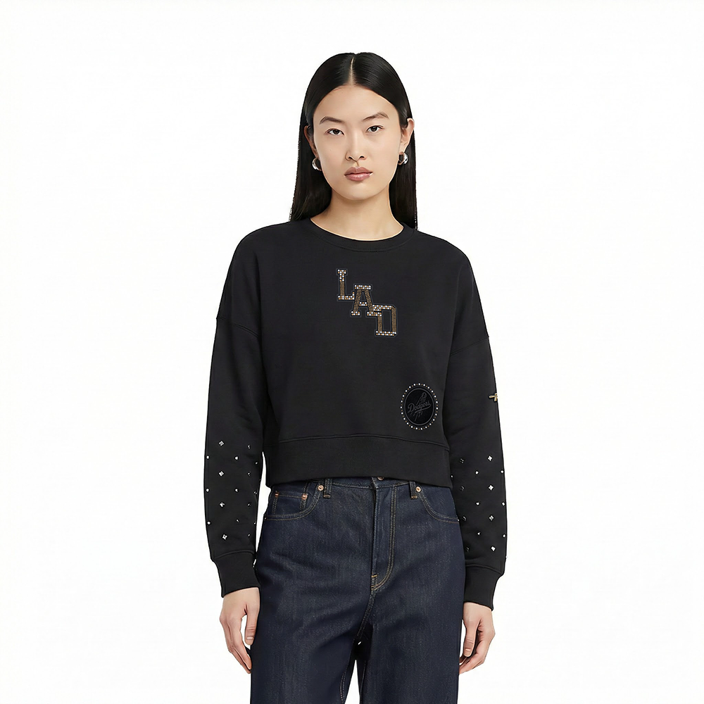MLB LOS ANGELES DODGERS RENEGADE WOMEN'S FLC CREWNECK (BLACK)