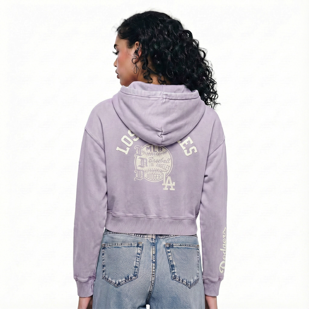 MLB LOS ANGELES DODGERS STREET TEAM WOMEN'S ENZYME WASH FT CROPPED PO HOODIE (WASHED LILAC GRAY)