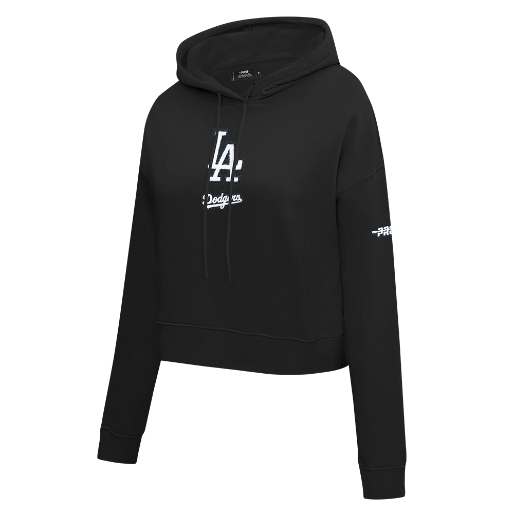 MLB LOS ANGELES DODGERS CLASSIC CHENILLE CHANDAIL À CAPUCHON COURT EN MOLLETON POUR FEMME (NOIR)