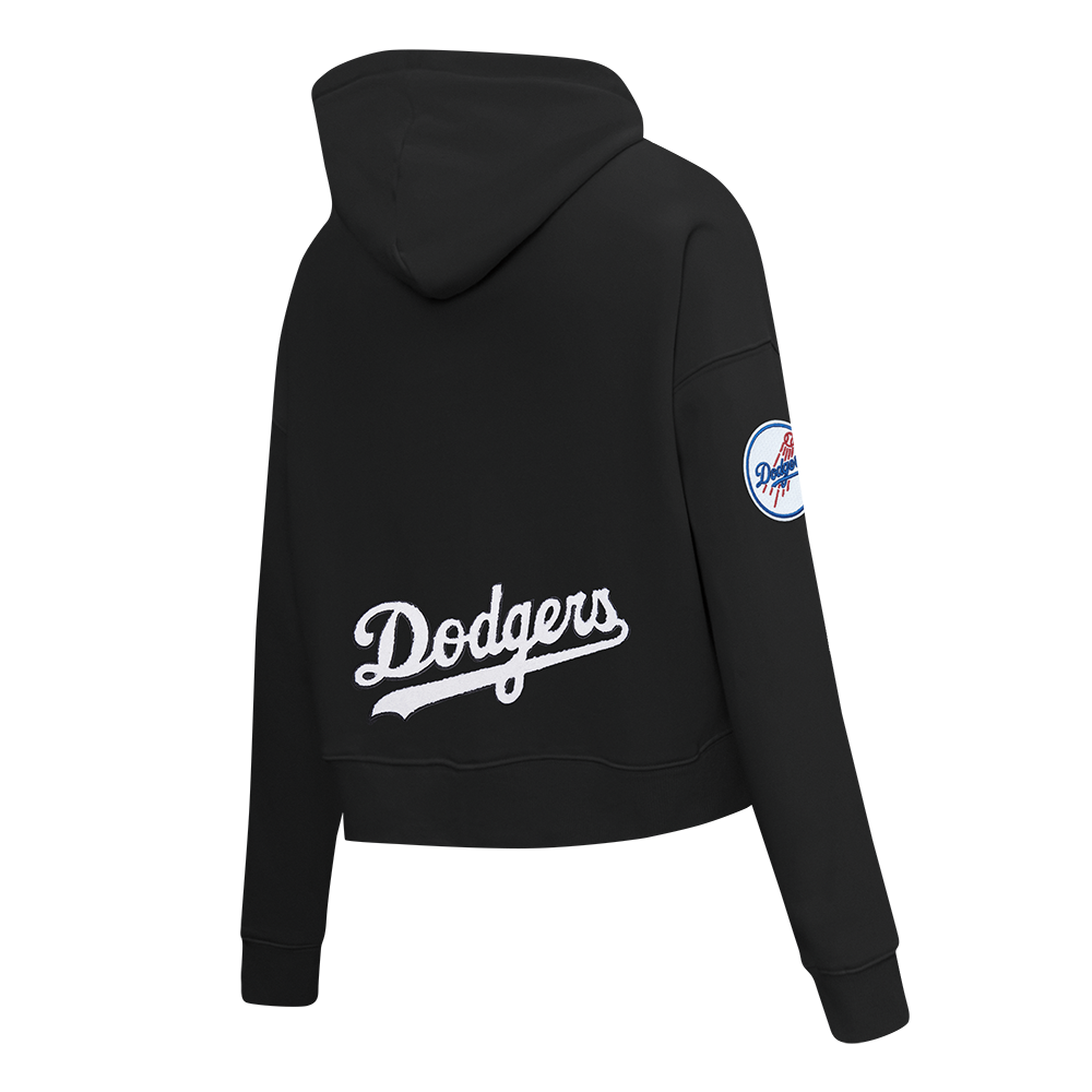 MLB LOS ANGELES DODGERS CLASSIC CHENILLE CHANDAIL À CAPUCHON COURT EN MOLLETON POUR FEMME (NOIR)
