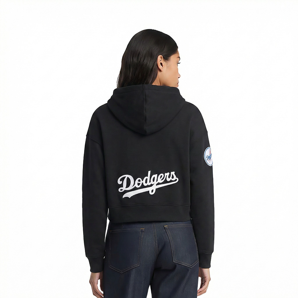 MLB LOS ANGELES DODGERS CLASSIC CHENILLE CHANDAIL À CAPUCHON COURT EN MOLLETON POUR FEMME (NOIR)