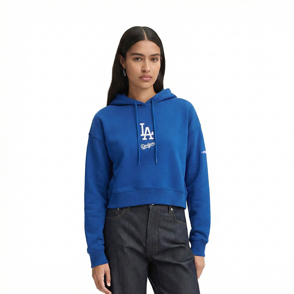 MLB LOS ANGELES DODGERS CLASSIC CHENILLE CHANDAIL À CAPUCHON COURT EN MOLLETON POUR FEMME (BLEU DODGER)