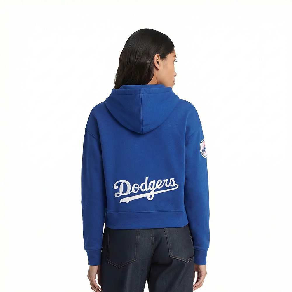 MLB LOS ANGELES DODGERS CLASSIC CHENILLE CHANDAIL À CAPUCHON COURT EN MOLLETON POUR FEMME (BLEU DODGER)