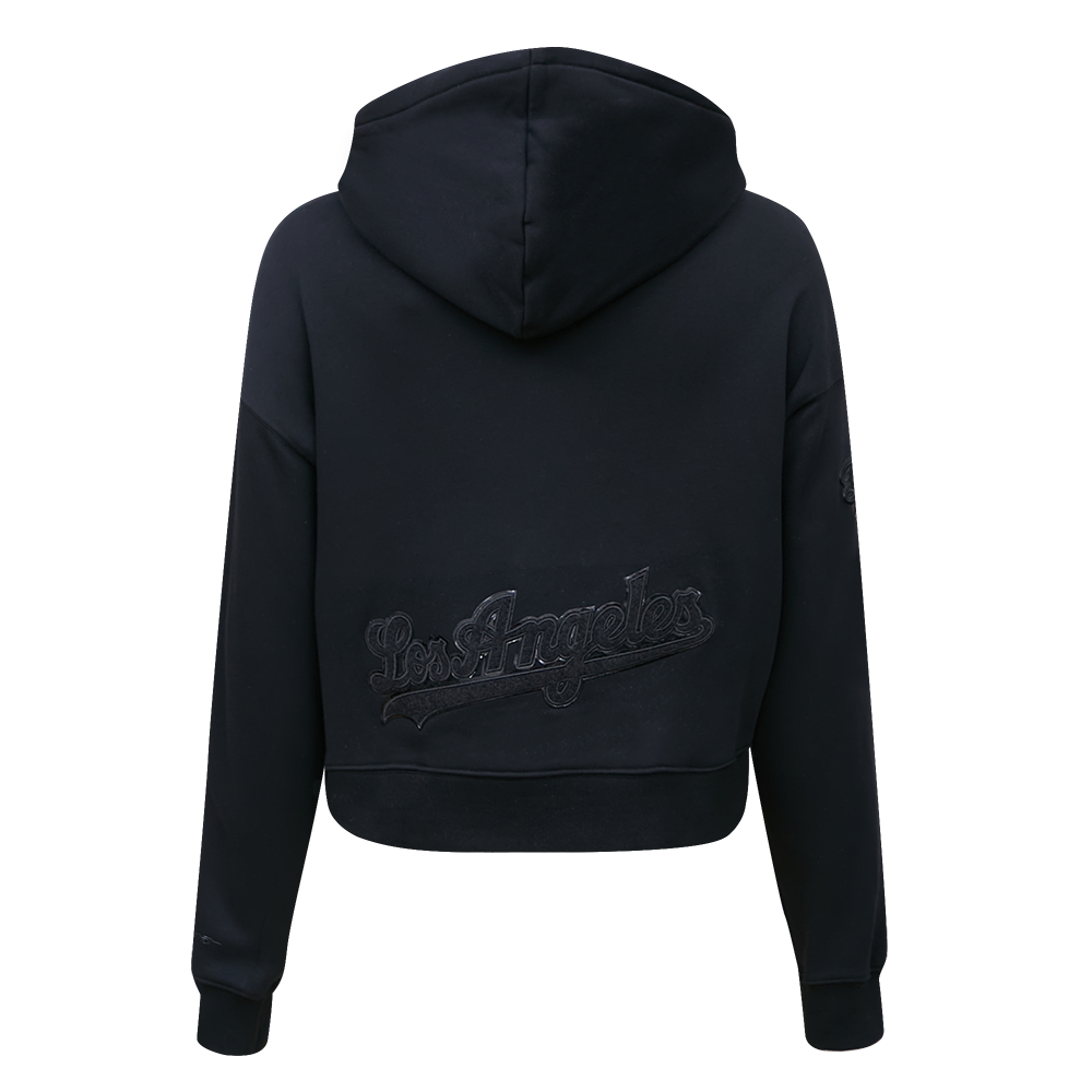 MLB LOS ANGELES DODGERS TRIPLE BLACK WOMEN'S CROPPED PULLOVER HOODIE (TRIPLE BLACK)