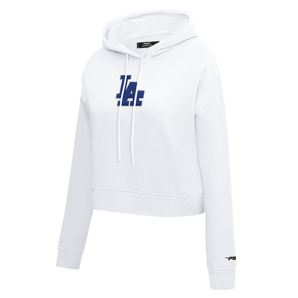 MLB LOS ANGELES DODGERS CLASSIC WOMEN'S CROPPED PULLOVER HOODIE (WHITE)
