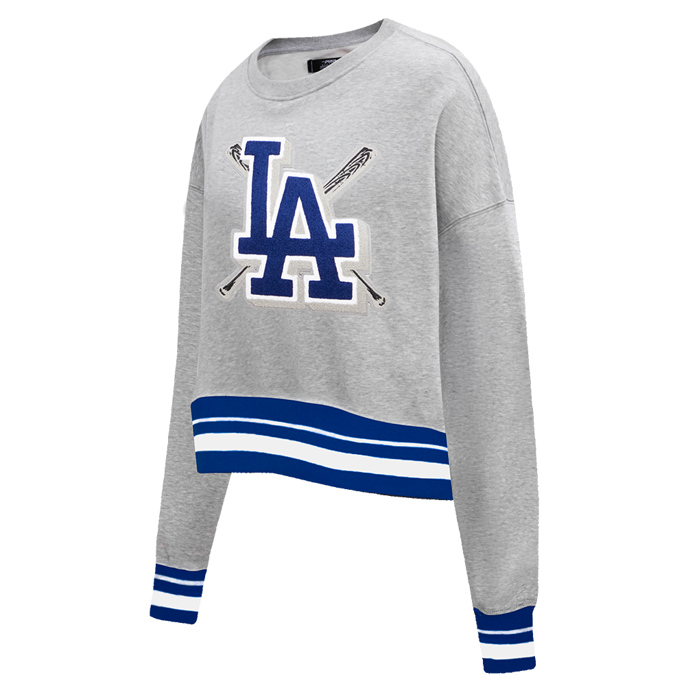 MLB LOS ANGELES DODGERS MASHUP WOMEN'S RIB CREWNECK (HEATHER GREY/DODGER BLUE)